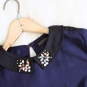 Sugarhill Boutique Helena Jeweled Collar Blouse